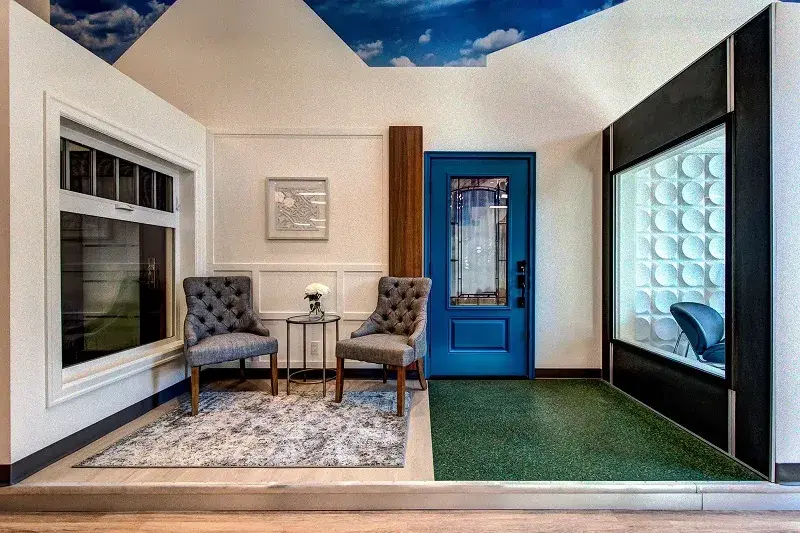 kelowna centra showroom entry door blue vignette